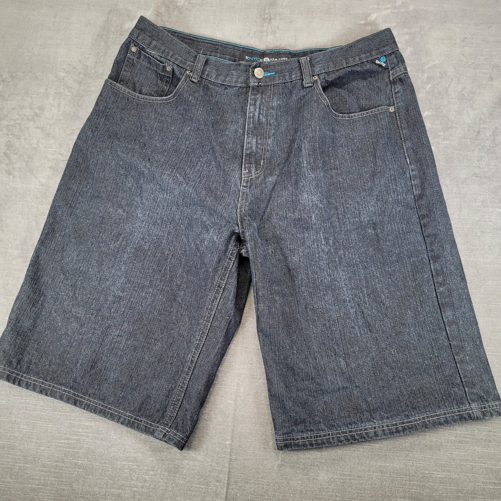 Enyce New York Mens Baggy Denim Shorts Actual Size 40 Dark‎ Wash Blue Y2K